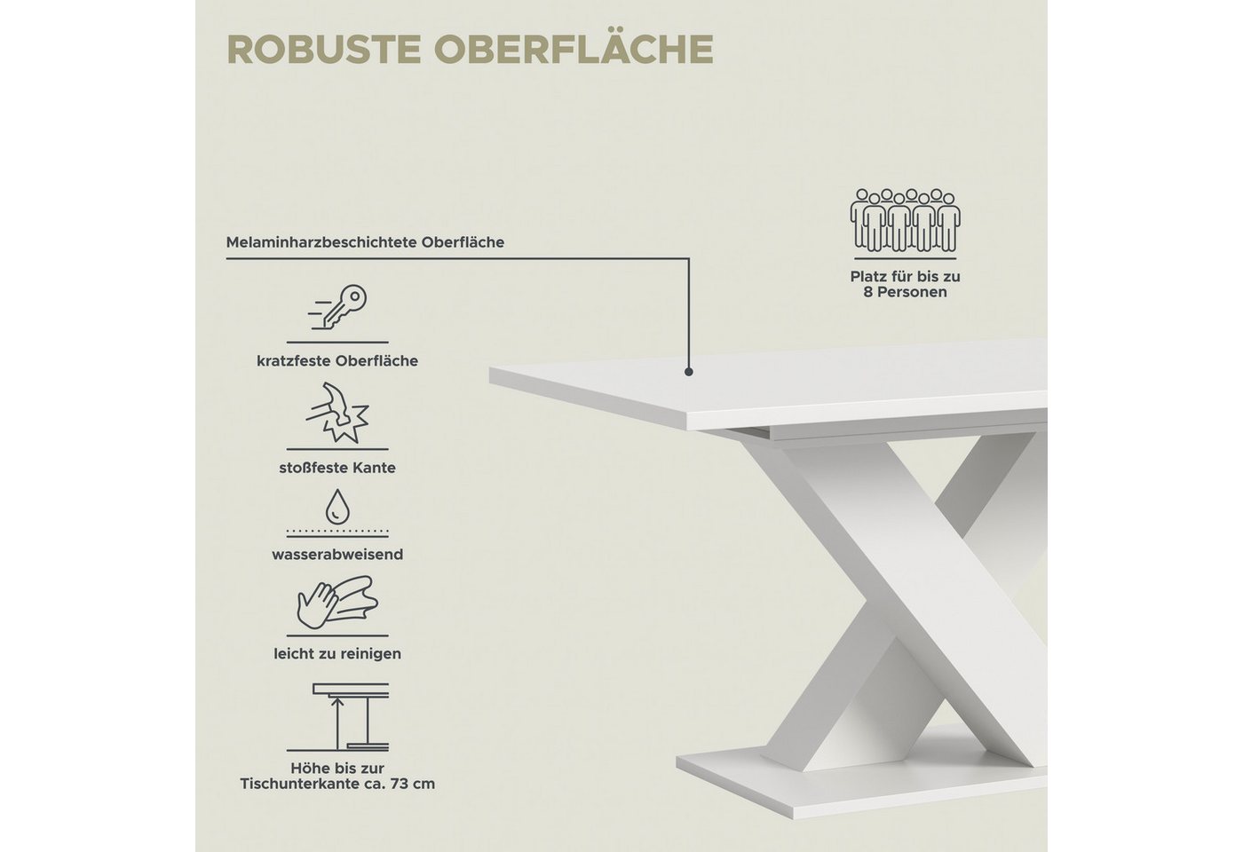 Home affaire Esstisch Motus, ausziehbar 150 -190 cm, inklusive 40 cm Einlegeplatte (Set, 1-St), X-Gestell mit Bodenplatte, Tisch, Küchentisch, Esszimmer, Küche – Bild 5 von 5