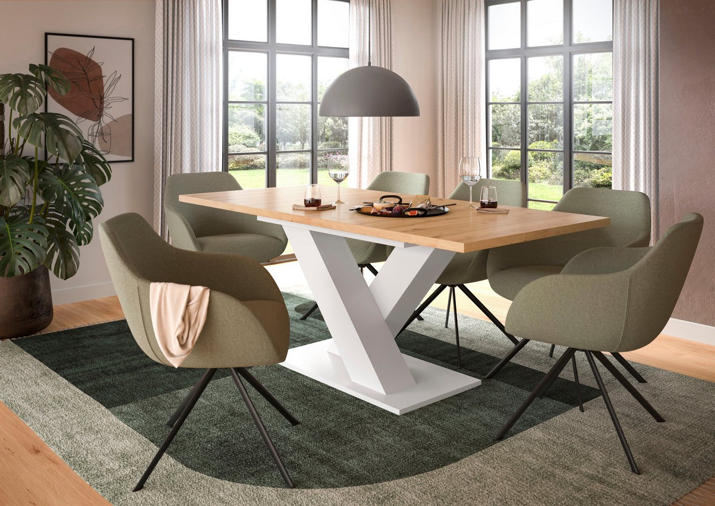 Home affaire Esstisch Motus, ausziehbar 150 -190 cm, inklusive 40 cm Einlegeplatte (Set, 1-St), X-Gestell mit Bodenplatte, Tisch, Küchentisch, Esszimmer, Küche – Bild 2 von 5
