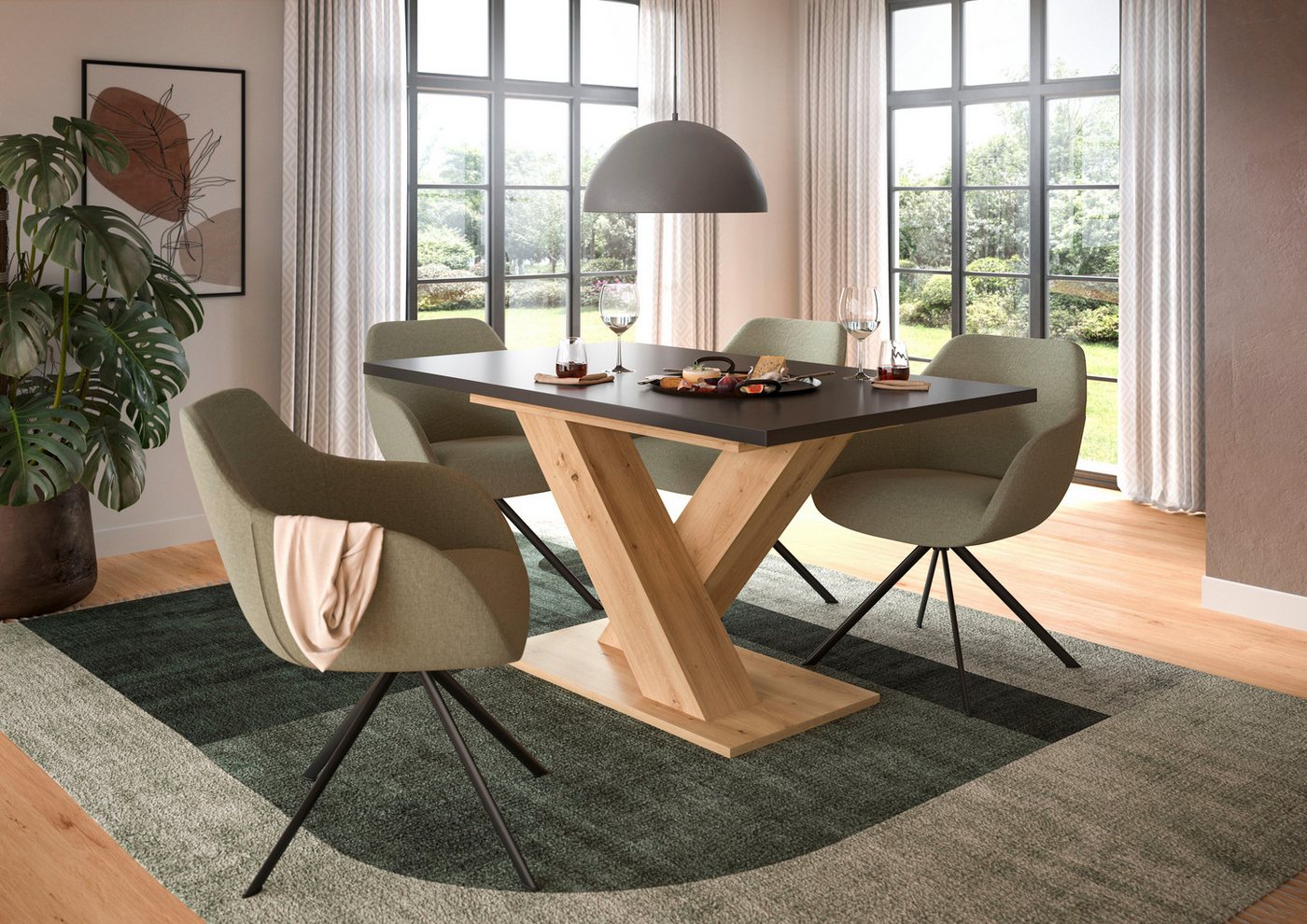 Home affaire Esstisch Motus, ausziehbar 150 -190 cm, inklusive 40 cm Einlegeplatte (Set, 1-St), X-Gestell mit Bodenplatte, Tisch, Küchentisch, Esszimmer, Küche – Bild 2 von 5