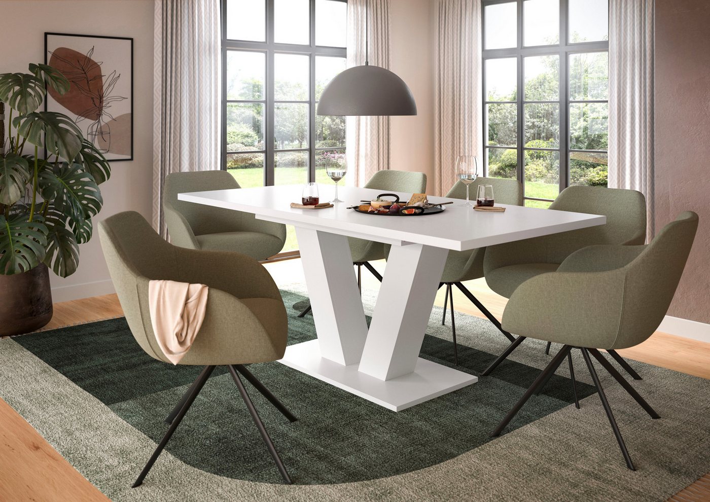 Home affaire Esstisch Motus, ausziehbar 150 -190 cm, inklusive 40 cm Einlegeplatte (Set, 1-St), V-Gestell mit Bodenplatte, Tisch, Küchentisch, Esszimmer, Küche – Bild 2 von 5