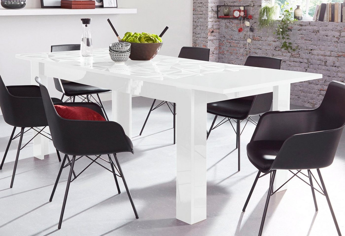Home affaire Esstisch Prisma 137x90 cm, Esszimmertisch, ausziehbar, erweiterbar auf 185 cm, rechteckig,Tischplatte Stärke 22 mm u. mit elegantem Siebdruck – Bild 3 von 5