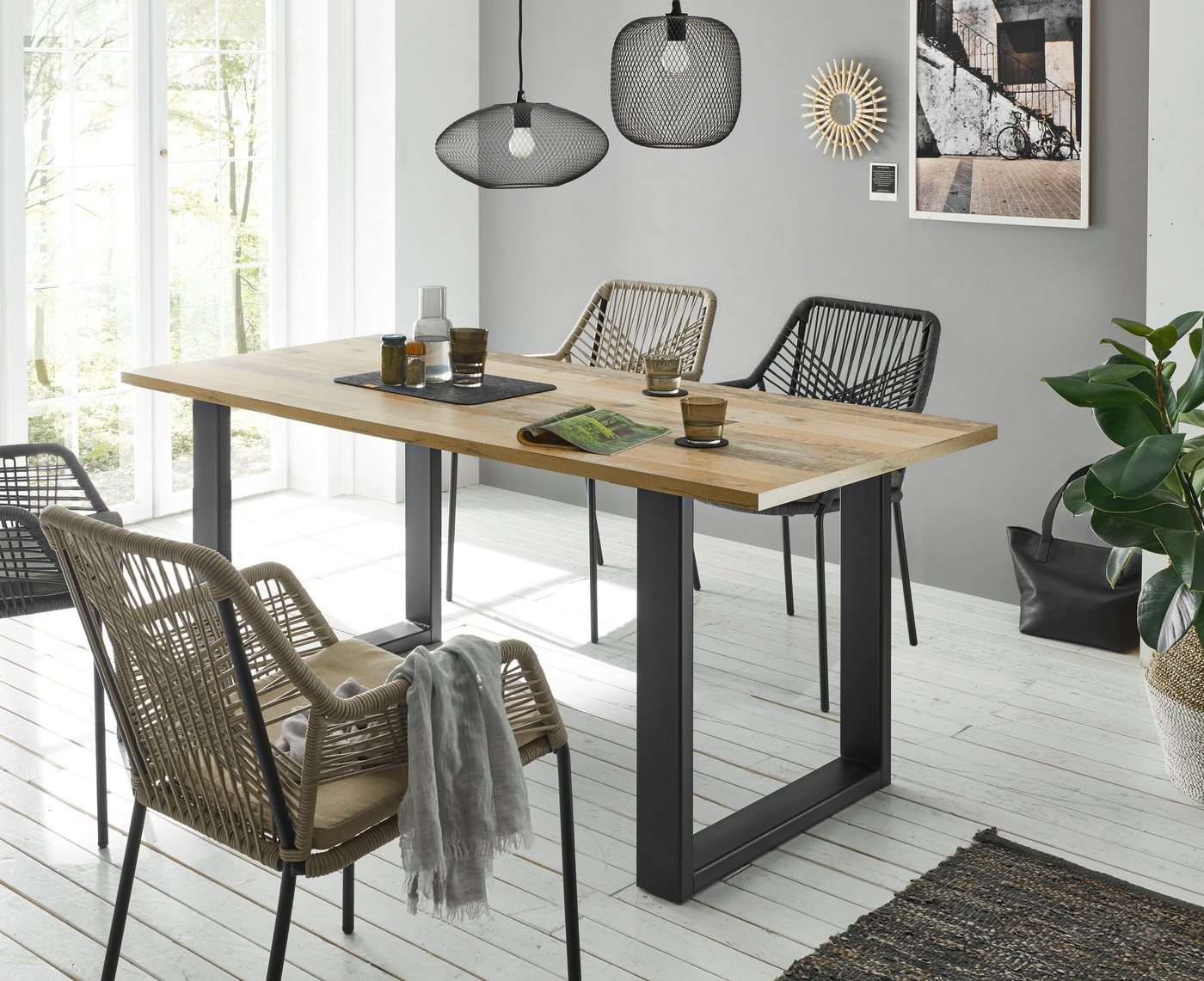 Home affaire Esstisch Sherwood, Tisch im Industrial-Style, Wohnzimmertisch, Küchentisch, Metallgestell, in 2 Farben erhältlich, 180 cm breit – Bild 4 von 5