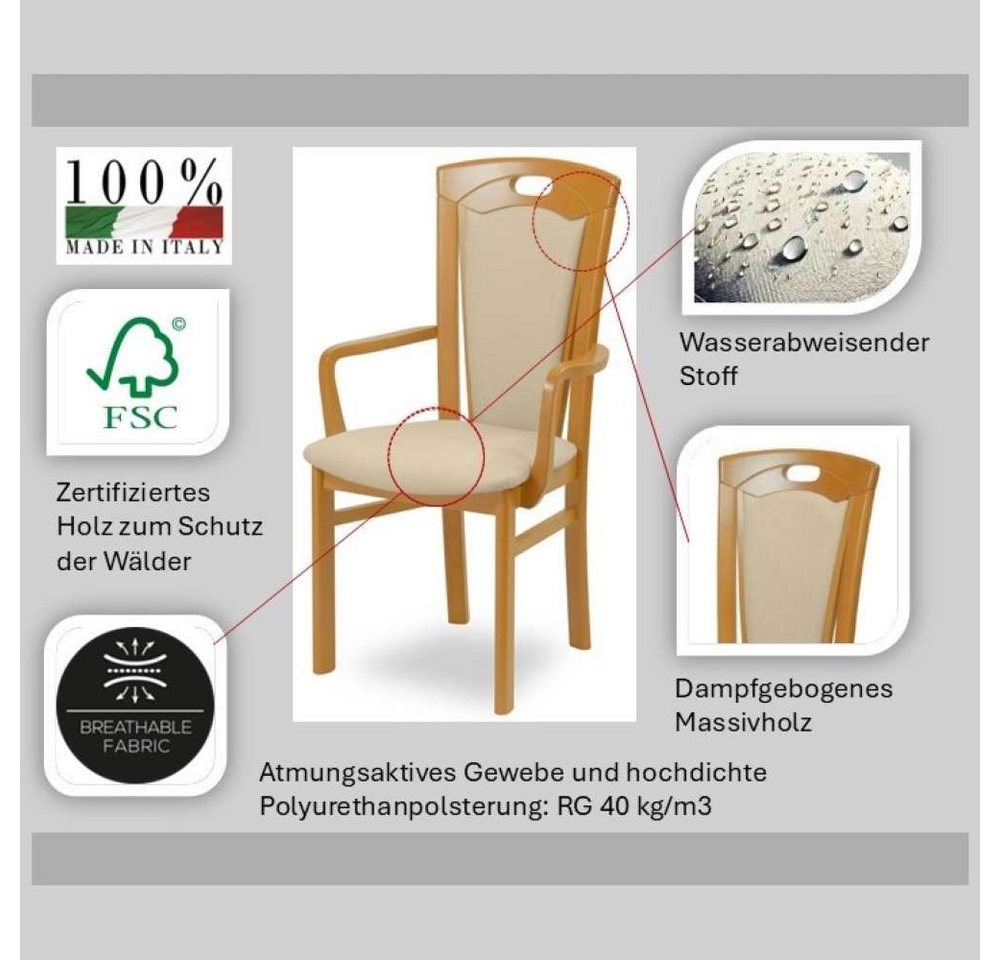 Home affaire Esszimmerstuhl FERDI, Armlehnstuhl, Made in Italy, Massivholz (1 St), Bezug Feinstruktur (wasser-und fleckabweisend) oder Struktur – Bild 3 von 5
