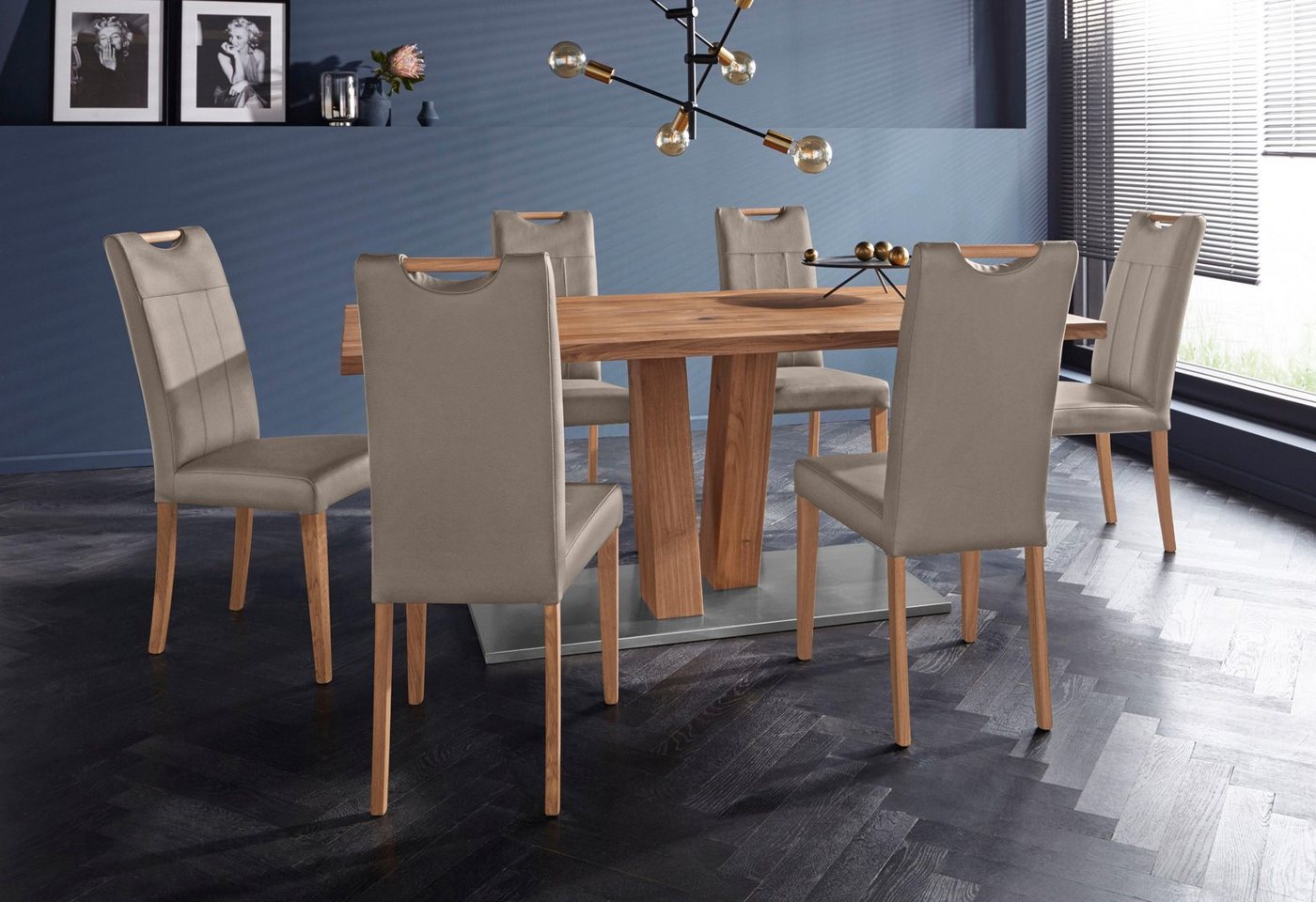 Home affaire Esszimmerstuhl Roberta (Set, 2 St), mit Bezug aus Echtleder und Gestell aus Eiche Massivholz – Bild 3 von 4