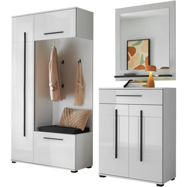 Home affaire Garderoben-Set Cantara, moderne Garderobe, Komplettset mit viel Stauraum, (Komplett-Set, 3-St), enthält Garderobenschrank, Kompaktgarderobe inkl. S
