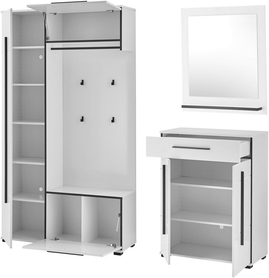 Home affaire Garderoben-Set Cantara, moderne Garderobe, Komplettset mit viel Stauraum, (Komplett-Set, 3-St), enthält Garderobenschrank, Kompaktgarderobe inkl. S – Bild 4 von 5