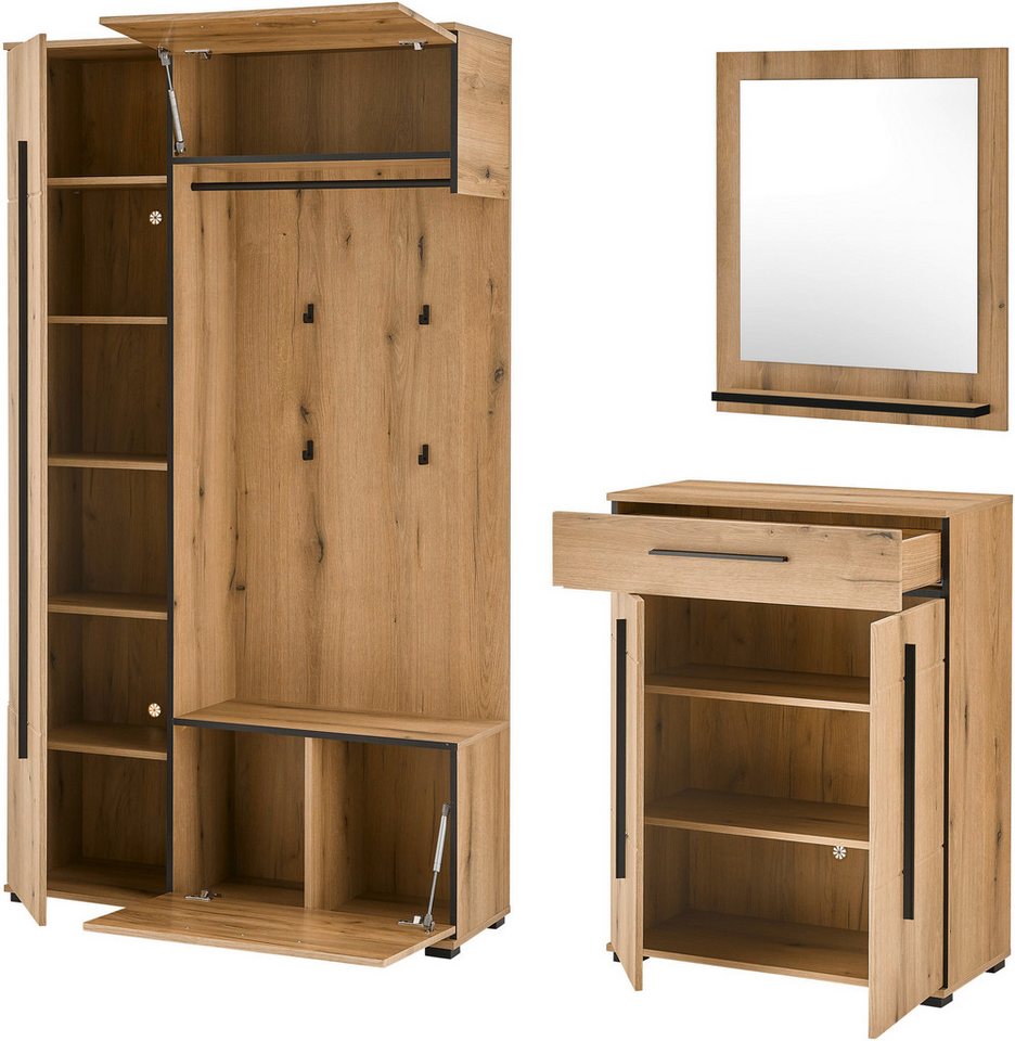 Home affaire Garderoben-Set Cantara, moderne Garderobe, Komplettset mit viel Stauraum, (Komplett-Set, 3-St), enthält Garderobenschrank, Kompaktgarderobe inkl. S – Bild 4 von 5