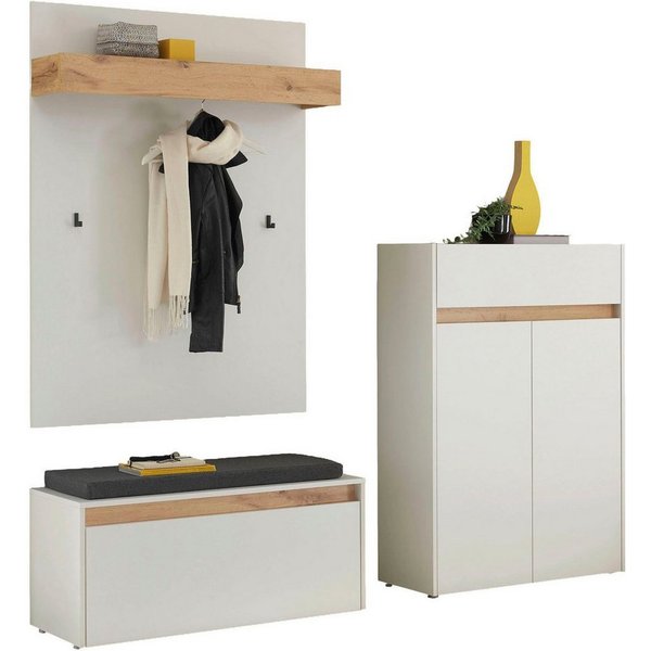 Home affaire Garderoben-Set City/Giron, moderne Garderobe, viel Stauraum, ca. 24 Schuhe, (Set, 3-St), enthält Schuhschrank, Garderobenpaneel & Garderobenbank mi