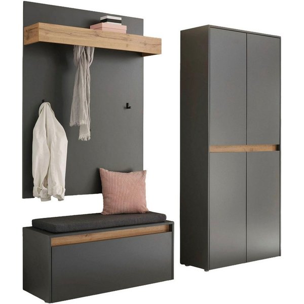 Home affaire Garderoben-Set City/Giron, moderne Garderobe, viel Stauraum, ca. 40 Schuhe, (Set, 3-St), enthält Schuhschrank, Garderobenpaneel & Garderobenbank mi