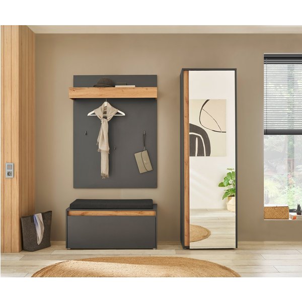 Home affaire Garderoben-Set GIRON/CiTY, moderne Garderobe, Komplettset mit viel Stauraum, (Komplett-Set, 3-St), enthält Garderobenschrank, Paneel, Schuhbank ink