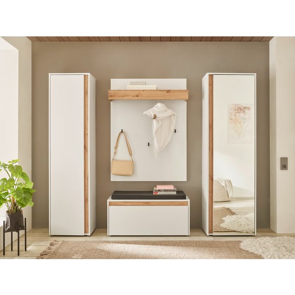 Home affaire Garderoben-Set GIRON/CiTY, moderne Garderobe, Komplettset mit viel Stauraum, (Komplett-Set, 4-St), enthält Garderobenschränke, Paneel & Schuhbank +