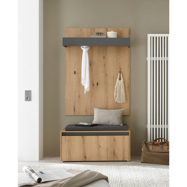 Home affaire Garderoben-Set GIRON/CiTY, moderne Garderobe, Komplettset mit viel Stauraum, (Komplett-Set, 2-St), enthält Garderobenpaneel & Schuhbank inkl. Sitzk