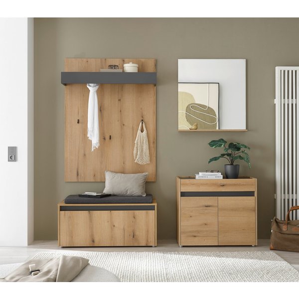Home affaire Garderoben-Set GIRON/CiTY, moderne Garderobe, Komplettset mit viel Stauraum, (Komplett-Set, 4-St), enthält Kommode, Spiegel, Paneel & Schuhbank +Si