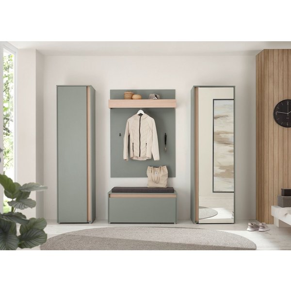 Home affaire Garderoben-Set GIRON/CiTY, moderne Garderobe, Komplettset mit viel Stauraum, (Komplett-Set, 4-St), enthält Garderobenschränke, Paneel & Schuhbank +