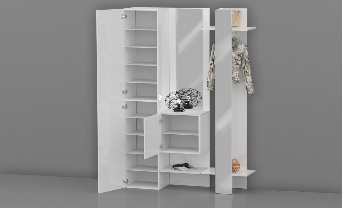 Home affaire Garderoben-Set Kompakt, (3-er Set: Schuhschrank, Schuhfach, Garderobenpaneel mit Spiegel), Höhe ca. 190 cm – Bild 3 von 5