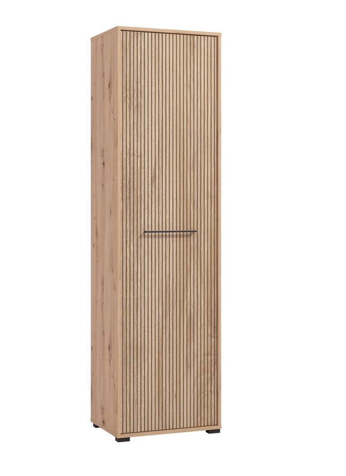 Home affaire Garderoben-Set Landes, Schrank, Schuhbank mit Kissen, Paneel, Spiegel und Kommode, (Komplett-Set, 5-St), Artisan Eiche,Front mit schwarzen Streifen – Bild 3 von 5
