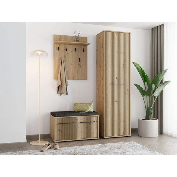 Home affaire Garderoben-Set Landes Flurmöbel, Dielenmöbel, Flurgarderobe Breite 134,5 cm, (Komplett-Set, 3-St), Front Artisan Eiche mit dekorativen schwarzen St