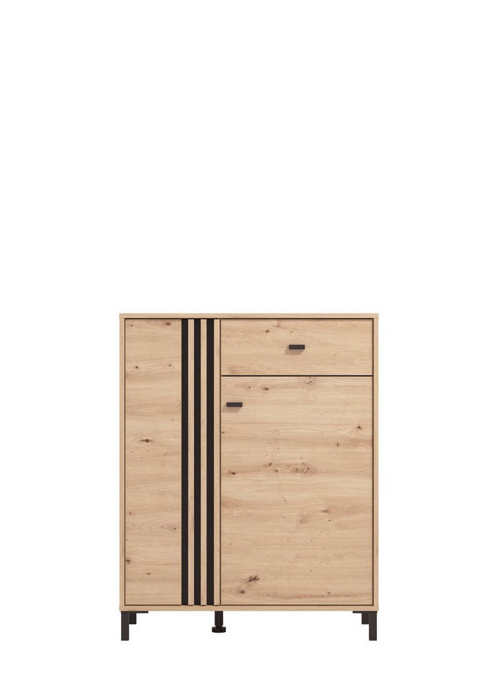 Home affaire Garderoben-Set LAVAL, Flurmöbel, Flurschrank, Flurgarderobe Breite 221 cm, (5-St), Inkl. 2 Schränken, Sitzbank, Garderobenpaneel und Wandspiegel – Bild 4 von 5