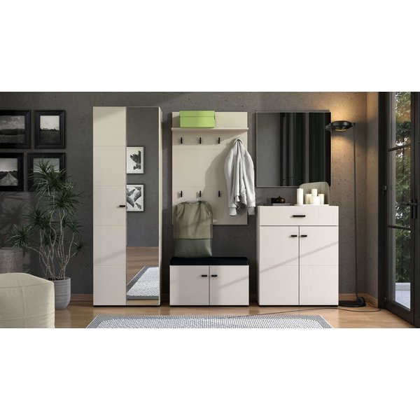 Home affaire Garderoben-Set Rathlin Flurmöbel, Dielenmöbel, Flurschrank, Flurgarderobe, (5-St., 5tlg), inkl. 2 Schränke, Sitzbank mit Kissen, Garderobenpaneele 