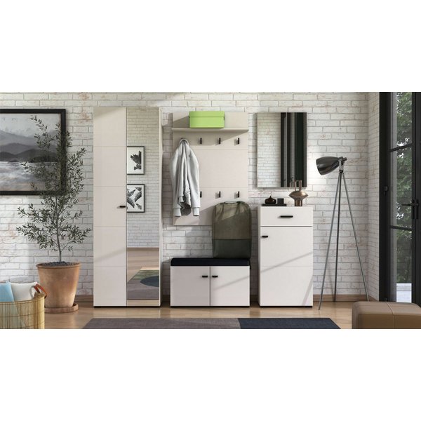 Home affaire Garderoben-Set Rathlin Flurmöbel, Dielenmöbel, Flurschrank, Flurgarderobe, (5-St., 5tlg), inkl. 2 Schränke, Sitzbank mit Kissen, Garderobenpaneele 