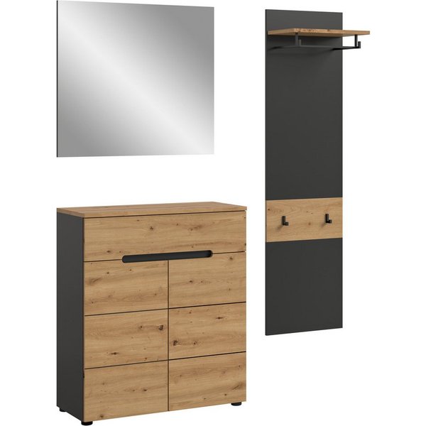 Home affaire Garderoben-Set REHAT, TOPSELLER!, 3-teilig, Breite 140 cm, individuell erweiterbar, (Set, 3-St., bestehend aus: Kommode, Spiegel und Garderobenpane
