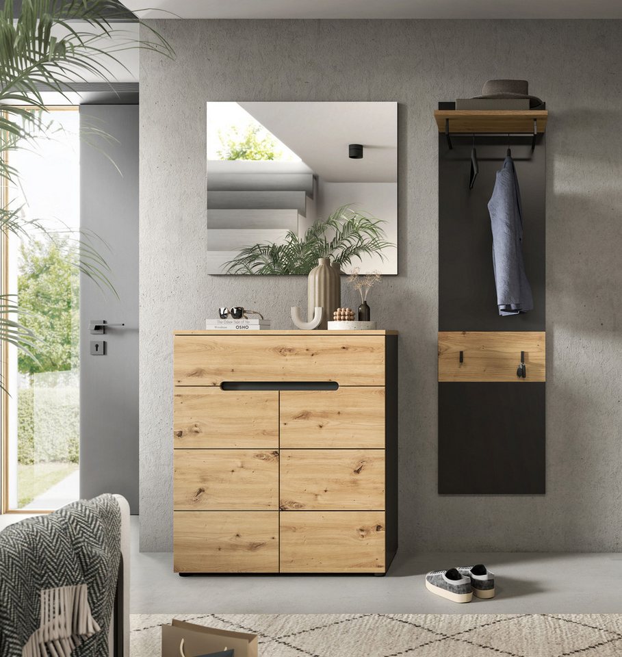 Home affaire Garderoben-Set REHAT, TOPSELLER!, 3-teilig, Breite 140 cm, individuell erweiterbar, (Set, 3-St., bestehend aus: Kommode, Spiegel und Garderobenpane – Bild 2 von 5