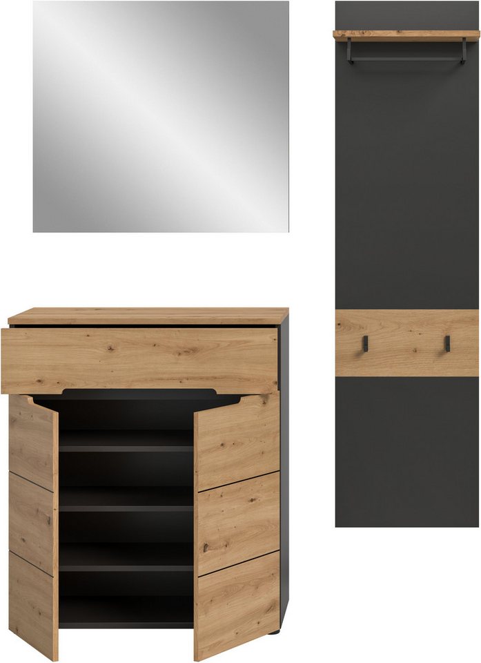 Home affaire Garderoben-Set REHAT, TOPSELLER!, 3-teilig, Breite 140 cm, individuell erweiterbar, (Set, 3-St., bestehend aus: Kommode, Spiegel und Garderobenpane – Bild 4 von 5