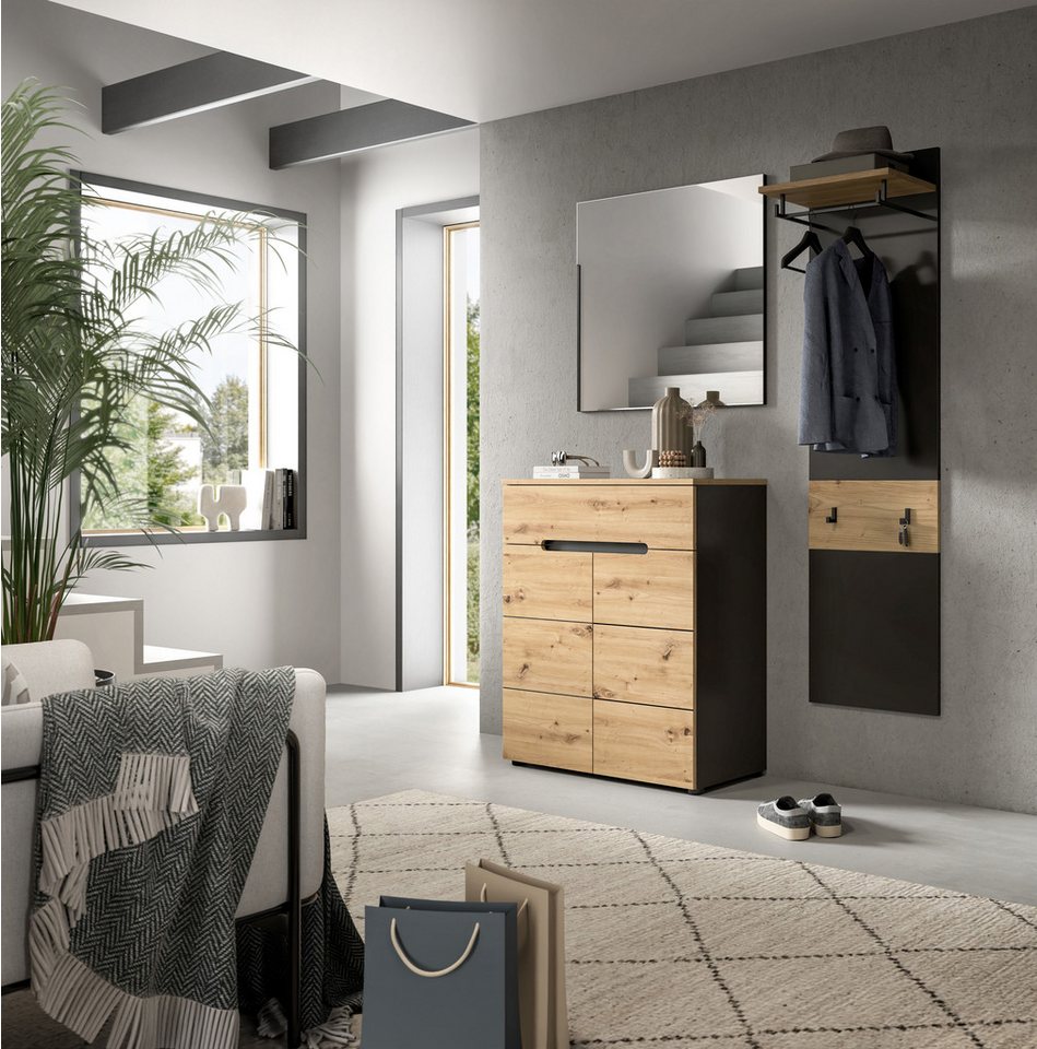 Home affaire Garderoben-Set REHAT, TOPSELLER!, 3-teilig, Breite 140 cm, individuell erweiterbar, (Set, 3-St., bestehend aus: Kommode, Spiegel und Garderobenpane – Bild 5 von 5