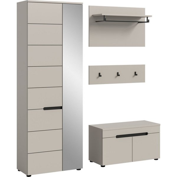 Home affaire Garderoben-Set REHAT, TOPSELLER!, 4-teilig, Breite 160cm, individuell stellbar, (Set, 3-St., bestehend aus: Garderobenschrank, Sitzbank, Paneel, Ha