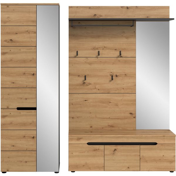 Home affaire Garderoben-Set REHAT, TOPSELLER!, 3-teilig, Breite 200 cm, individuell stellbar, (Set, 3-St., best. aus: Garderobenschrank, Sitzbank & Garderobenpa