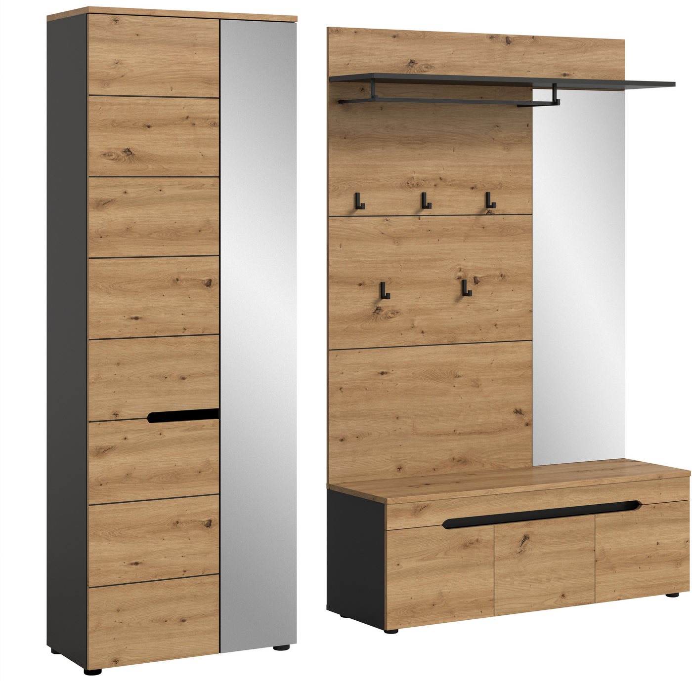 Home affaire Garderoben-Set REHAT, TOPSELLER!, 3-teilig, Breite 200 cm, individuell stellbar, (Set, 3-St., best. aus: Garderobenschrank, Sitzbank & Garderobenpa – Bild 5 von 5