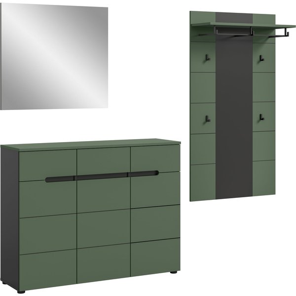Home affaire Garderoben-Set REHAT, TOPSELLER!, 3-teilig, Breite 215 cm, individuell erweiterbar, (Set, 3-St., bestehend aus: Kommode, Spiegel und Garderobenpane