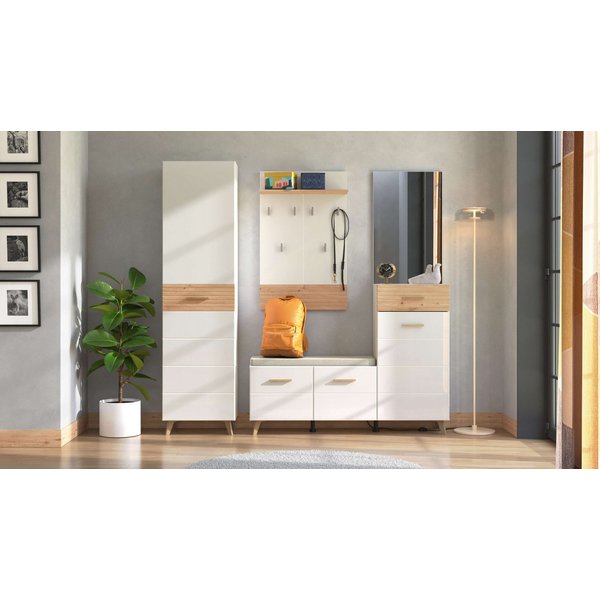 Home affaire Garderoben-Set Sein Kompaktgarderobe, Flurgarderobe, Dielenschrank, Hochglanzfronten, (Komplett-Set, 5-St), Gardreobenschrank, Schuhschrank, Sitzba