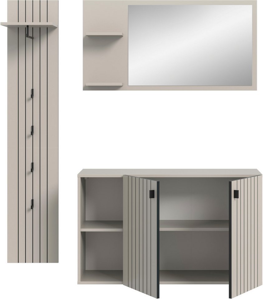 Home affaire Garderoben-Set TATIO, 3-tlg. Garderobenkombination, Breite: 152 cm Rillenfräsung, (Set, 3-St., Set, best. aus: 1 Spiegel, 1 Garderobenpaneel, 1 Sch – Bild 4 von 5
