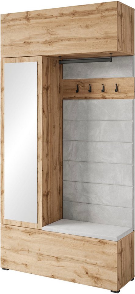 Home affaire Garderoben-Set TEJO, (Komplett-Set, 1-St., mit Spiegel und gepolsterte Sitzbank), Spiegel Schrank Element flexibel links/rechts einsetzbar – Bild 2 von 5