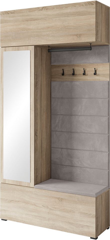 Home affaire Garderoben-Set TEJO, (Komplett-Set, 1-St., mit Spiegel und gepolsterte Sitzbank), Spiegel Schrank Element flexibel links/rechts einsetzbar – Bild 2 von 5