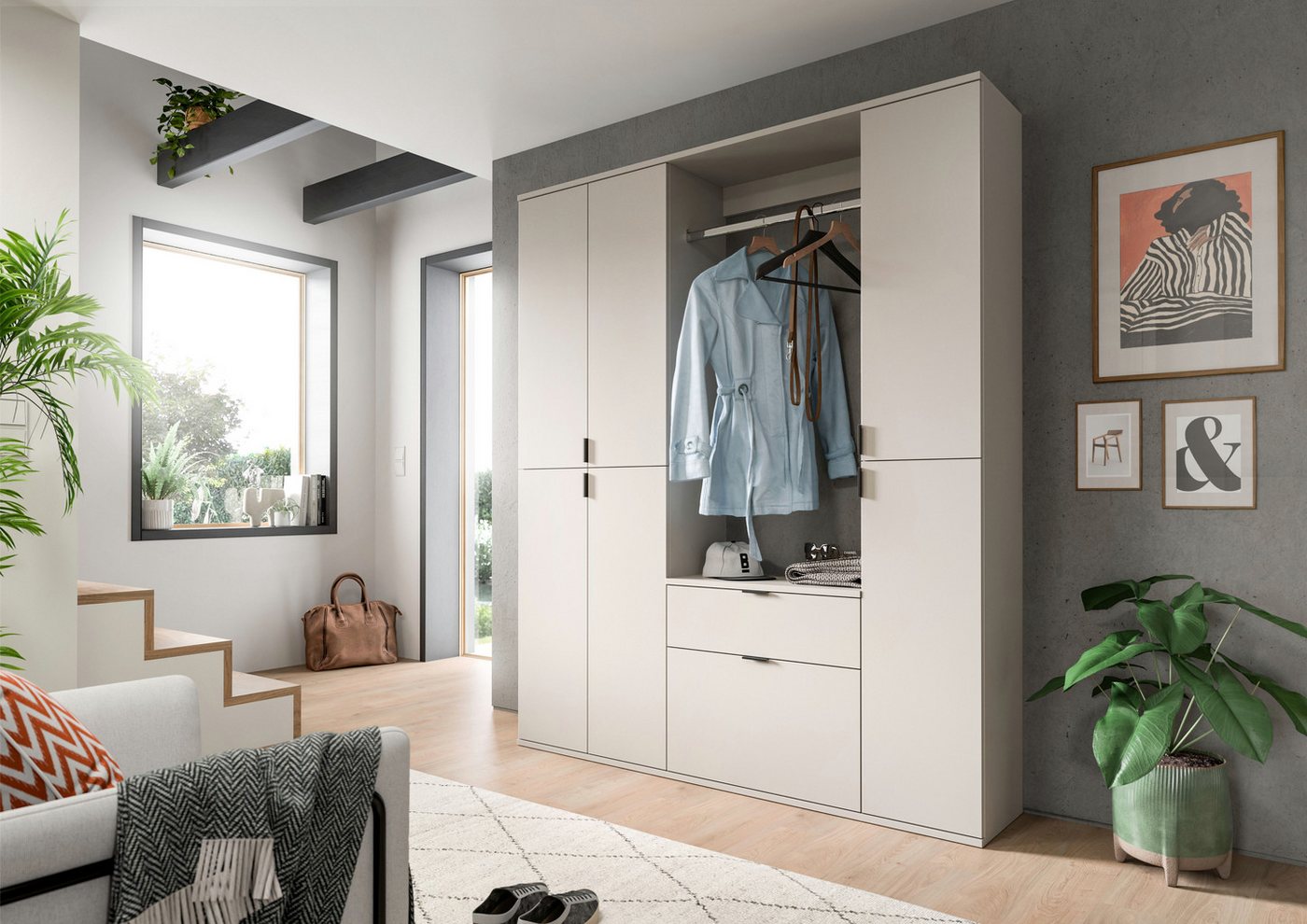Home affaire Garderoben-Set TRONDHEIM, 5-teilig, Breite 152cm, individuell platzier- & erweiterbar, (Set, 4-St., bestehend aus: 2x Garderobenschrank & 3-tlgs. Z – Bild 2 von 5