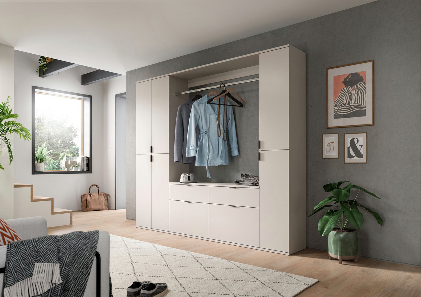 Home affaire Garderoben-Set TRONDHEIM, 5-teilig, Breite 212cm, individuell platzier- & erweiterbar, (Set, 4-St., bestehend aus: 2x Garderobenschrank & 3-tlgs. Z – Bild 2 von 5