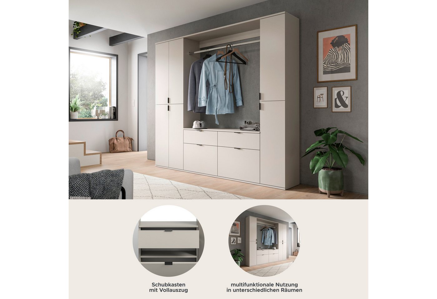 Home affaire Garderoben-Set TRONDHEIM, 5-teilig, Breite 212cm, individuell platzier- & erweiterbar, (Set, 4-St., bestehend aus: 2x Garderobenschrank & 3-tlgs. Z – Bild 3 von 5