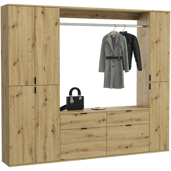 Home affaire Garderoben-Set TRONDHEIM, 5-teilig, Breite 212cm, individuell platzier- & erweiterbar, (Set, 4-St., bestehend aus: 2x Garderobenschrank & 3-tlgs. Z