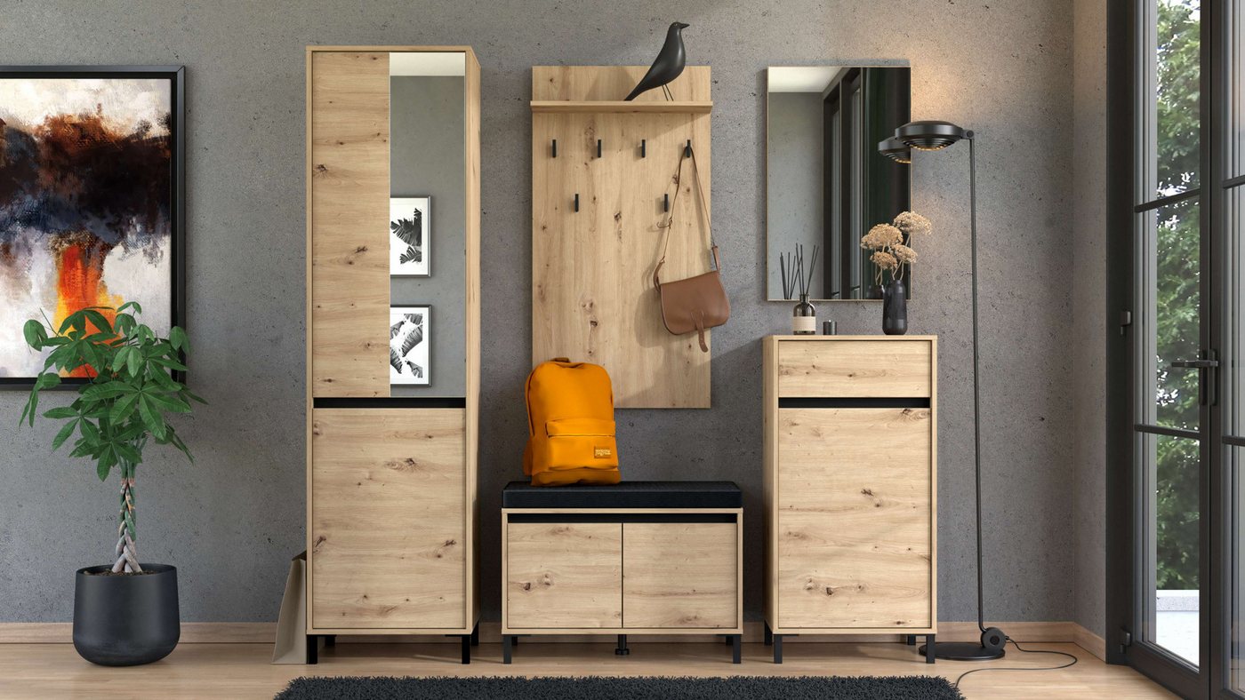 Home affaire Garderobenpaneel Arran, Wandregal Wandpaneel, Wandgarderobe praktisch & stillvoll, mit 6 Kleiderhaken und Ablage für Accessoires, Breite 63 cm – Bild 5 von 5