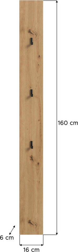 Home affaire Garderobenpaneel EVRID, Höhe 160 cm, inkl. 3 Metall-Haken (1 St., individuell mit anderen Artikel der Serie EVRID erweiterbar), Paneel, Hakenleiste – Bild 5 von 5