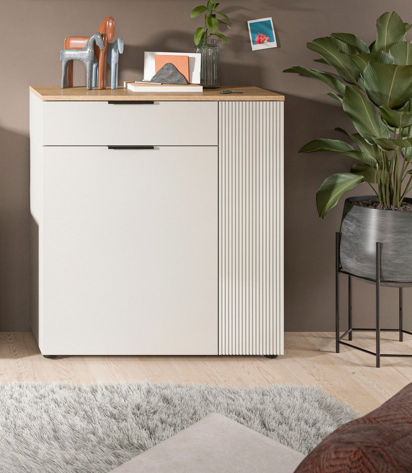 Home affaire Garderobenschrank EDIL, Höhe 88cm, 2 Türen, 1 Schubkasten, 3 Fächer (moderne Farbkombination, Platz für ca. 6 Paar Schuhe) Kommode, Schuhschrank, S – Bild 2 von 5