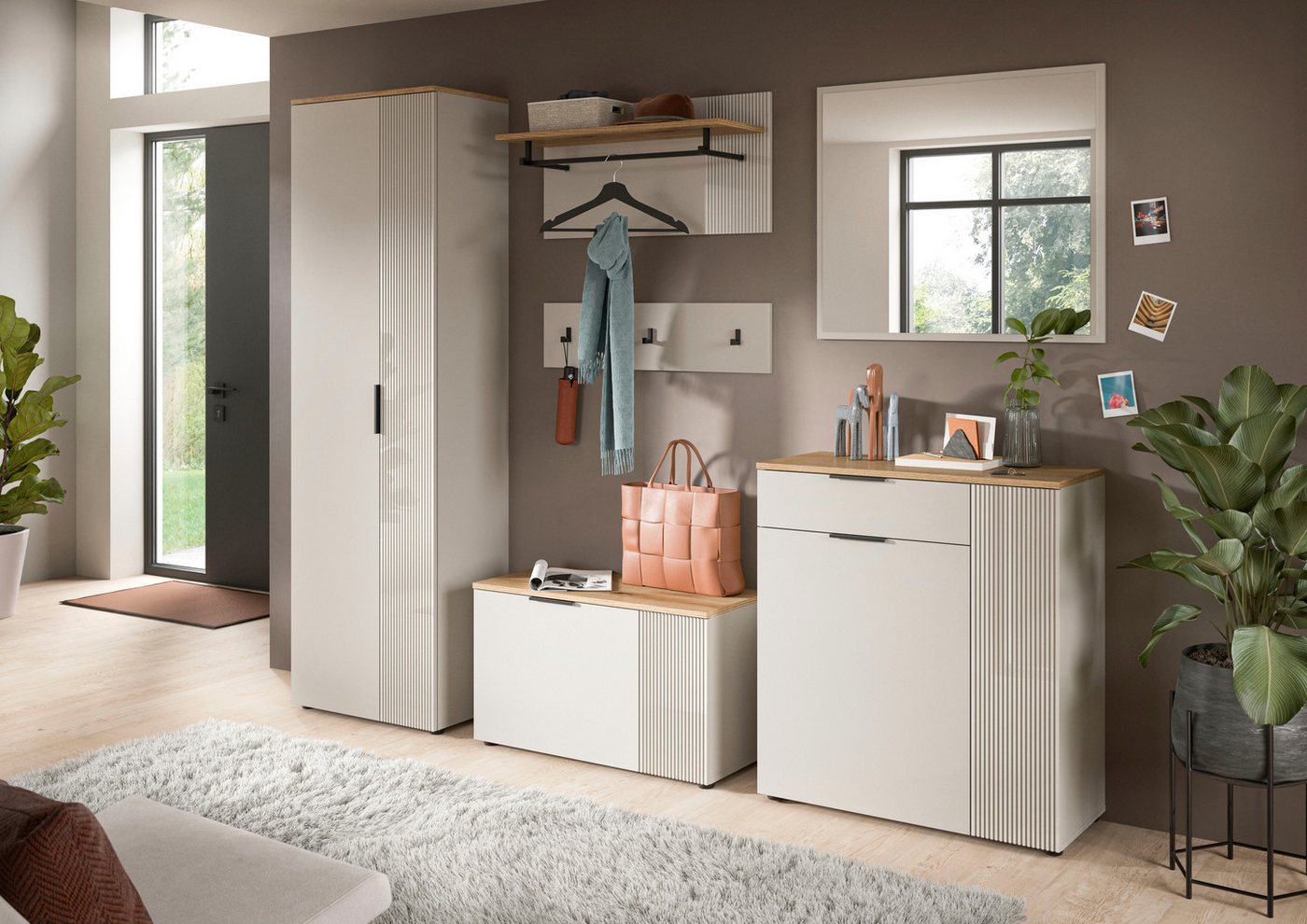 Home affaire Garderobenschrank EDIL, Höhe 88cm, 2 Türen, 1 Schubkasten, 3 Fächer (moderne Farbkombination, Platz für ca. 6 Paar Schuhe) Kommode, Schuhschrank, S – Bild 5 von 5