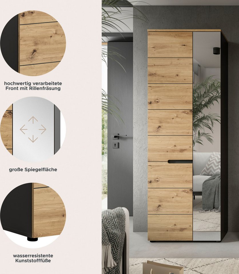 Home affaire Garderobenschrank REHAT, TOPSELLER!, Höhe 190cm, 2 Türen, 6 Fächer, 1 Kleiderstange (1-St., in verschiedenen Farben erhältlich) Garderobe, Flurschr – Bild 3 von 5