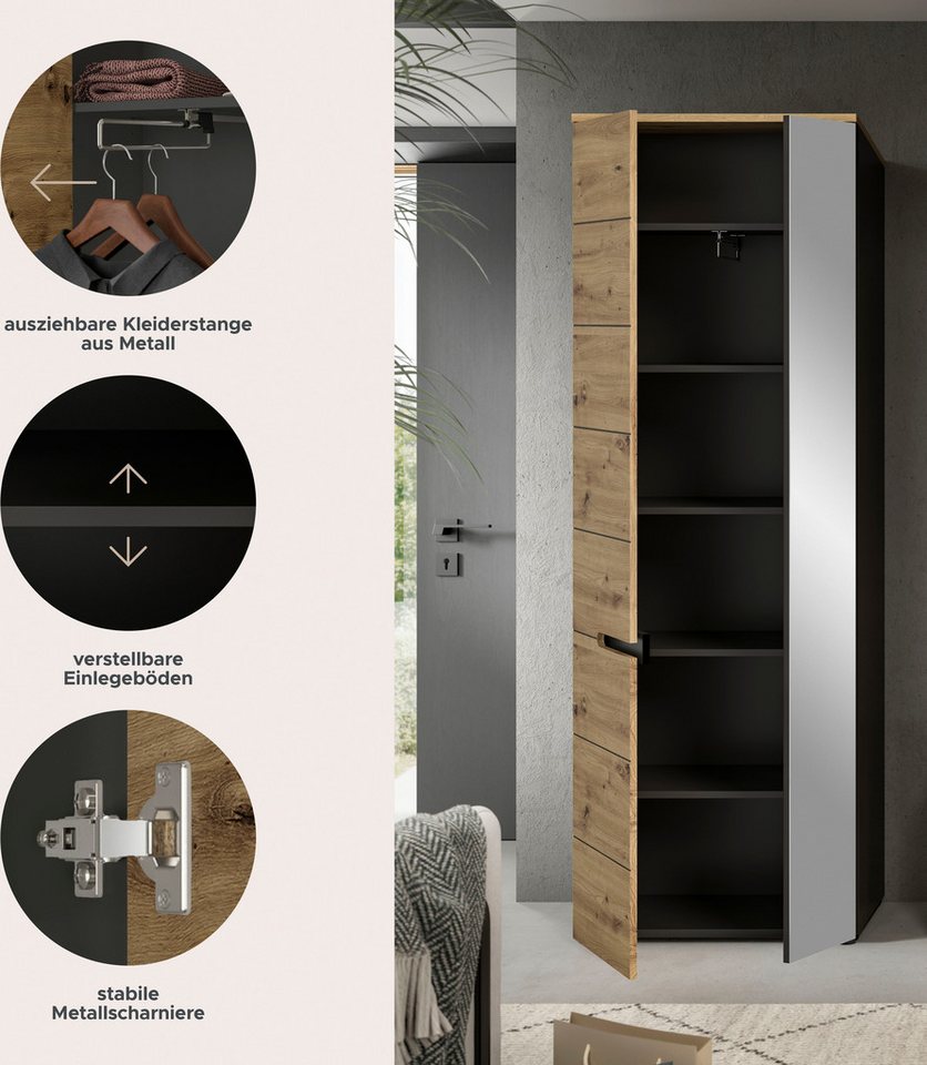 Home affaire Garderobenschrank REHAT, TOPSELLER!, Höhe 190cm, 2 Türen, 6 Fächer, 1 Kleiderstange (1-St., in verschiedenen Farben erhältlich) Garderobe, Flurschr – Bild 4 von 5