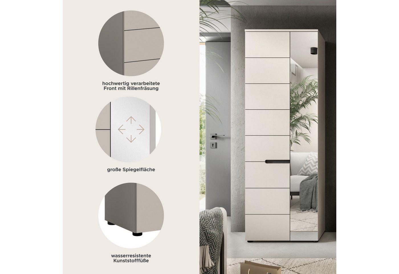 Home affaire Garderobenschrank REHAT, TOPSELLER!, Höhe 190cm, 2 Türen, 6 Fächer, 1 Kleiderstange (1-St., in verschiedenen Farben erhältlich) Garderobe, Flurschr – Bild 3 von 5