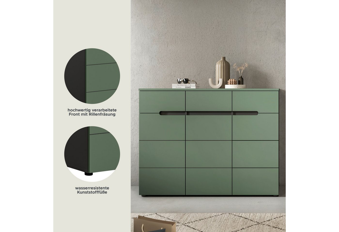 Home affaire Garderobenschrank REHAT, TOPSELLER!, Breite 120 cm, 3 Türen, 3 Schubkästen, 12 Fächer (1-St., in verschiedenen Farben erhältlich, Platz für ca. 24  – Bild 3 von 5