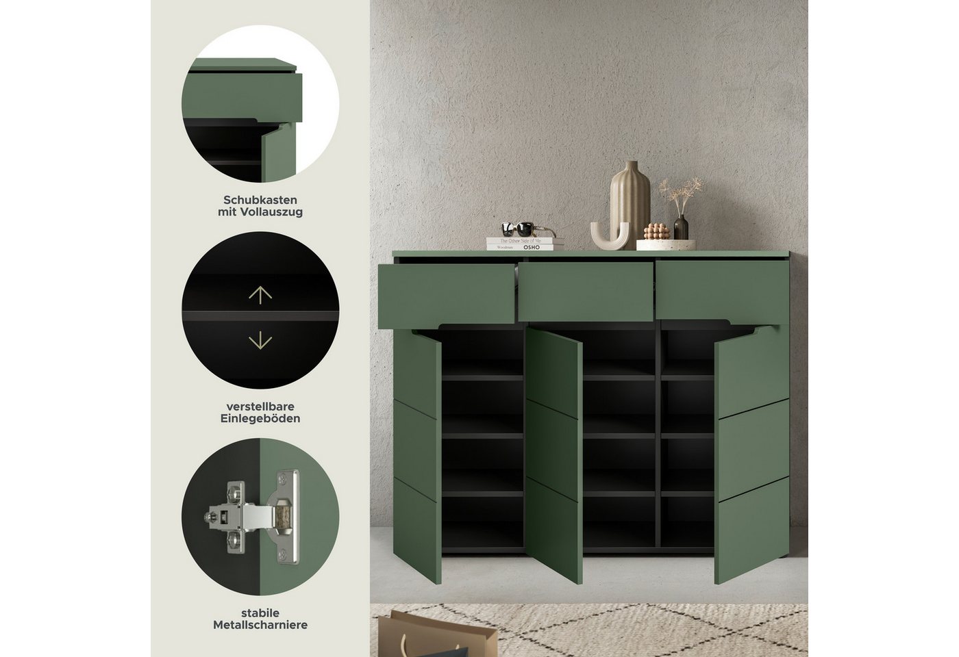 Home affaire Garderobenschrank REHAT, TOPSELLER!, Breite 120 cm, 3 Türen, 3 Schubkästen, 12 Fächer (1-St., in verschiedenen Farben erhältlich, Platz für ca. 24  – Bild 4 von 5