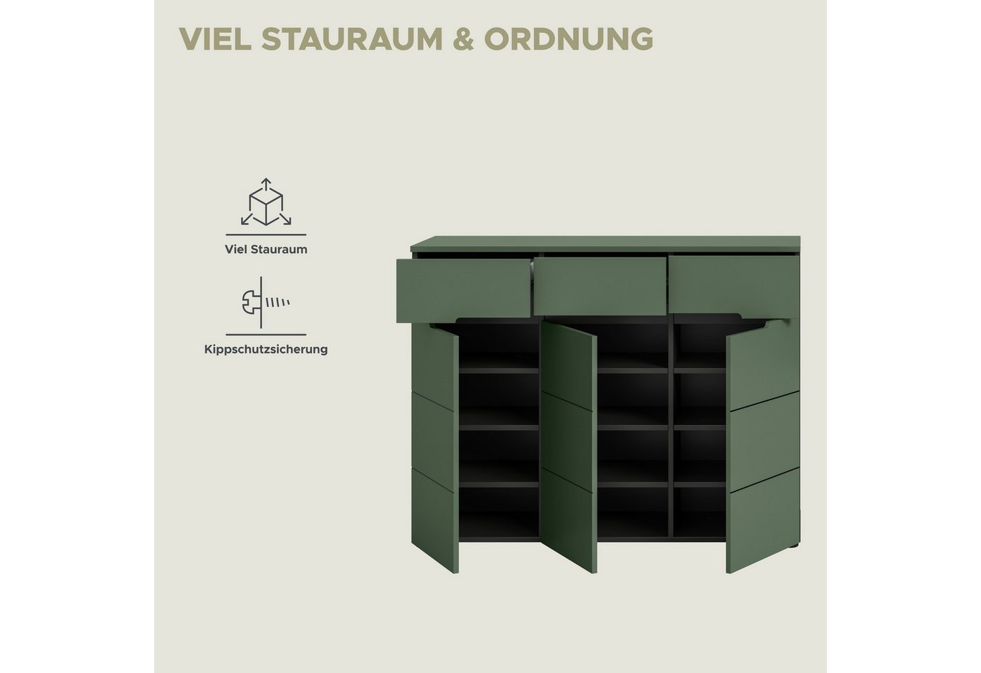 Home affaire Garderobenschrank REHAT, TOPSELLER!, Breite 120 cm, 3 Türen, 3 Schubkästen, 12 Fächer (1-St., in verschiedenen Farben erhältlich, Platz für ca. 24  – Bild 5 von 5